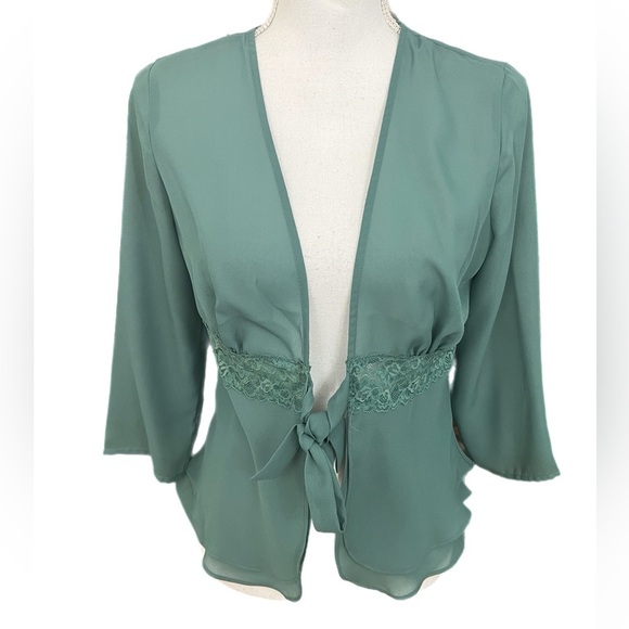 Cato NWT Women Tie Front 3/4 Sleeve Chiffon Sheer Shrug Green Size Small. Lace - Picture 1 of 4